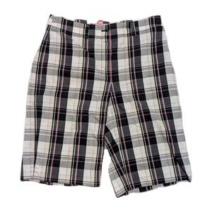 Anne Klein Sport Bermuda Shorts Womens 8 Black White Pink Plaid Stretch